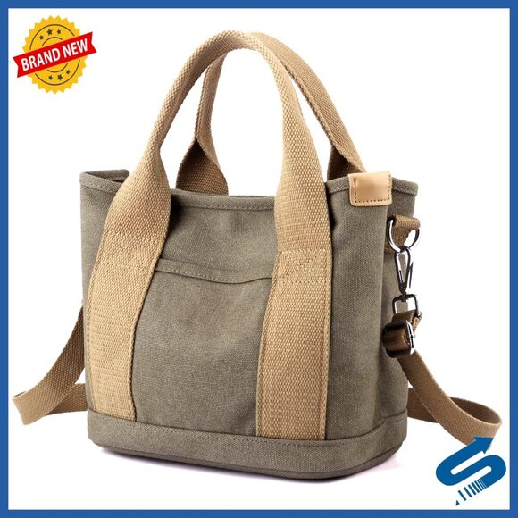 Handbags - Canvas Tote Bag with Zipper Crossbody Shoulder Bag Versatile Chic Minimal
